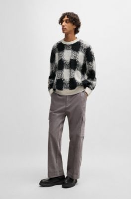 Oversize-fit sweater with jacquard-knitted check pattern, White