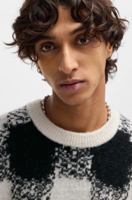 Oversize-fit sweater with jacquard-knitted check pattern, White