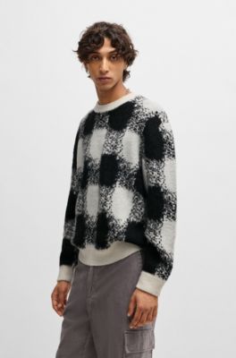 Oversize-fit sweater with jacquard-knitted check pattern, White