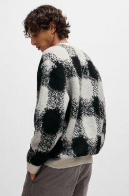 Oversize-fit sweater with jacquard-knitted check pattern, White
