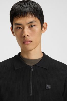 Stacked-logo sweater with zip collar, Black