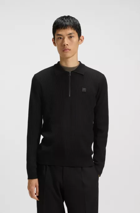 Stacked-logo sweater with zip collar