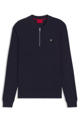 Stacked-logo sweater with zip collar, Dark Blue