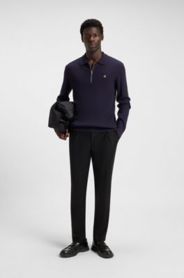 Stacked-logo sweater with zip collar, Dark Blue