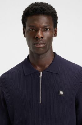 Stacked-logo sweater with zip collar, Dark Blue