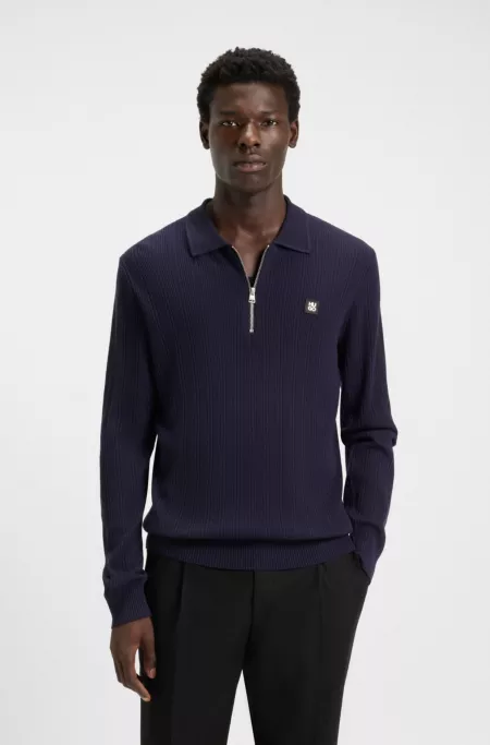 Stacked-logo sweater with zip collar