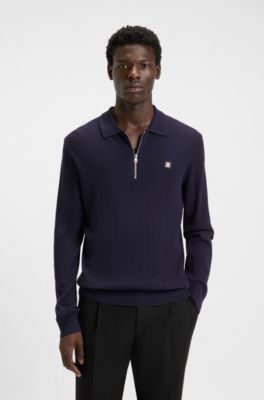 Stacked-logo sweater with zip collar, Dark Blue