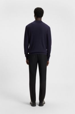 Stacked-logo sweater with zip collar, Dark Blue