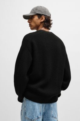 H*a様 GRANCY distractiondesign big cardig HUGO - Oversize-fit cardigan with ribbed structure - Black