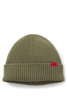 Red-logo beanie hat in virgin wool, Light Green