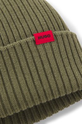 Red-logo beanie hat in virgin wool, Light Green