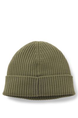 Red-logo beanie hat in virgin wool, Light Green