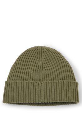 Virgin-wool beanie with logo label, Light Green