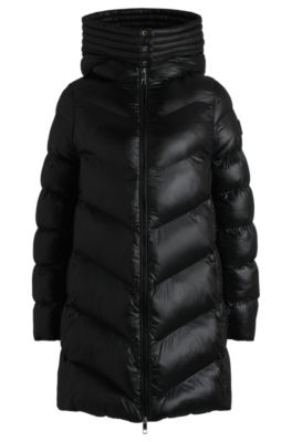 Hugo Boss Water-repellent Padded Parka Jacket With Polished Trims In Black