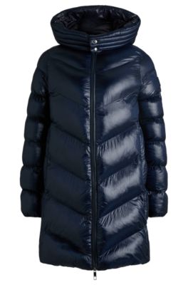 Hugo Boss Water-repellent Padded Parka Jacket With Polished Trims In Blue