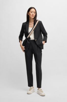 Pantalon habill&eacute; en tissu stretch, Noir