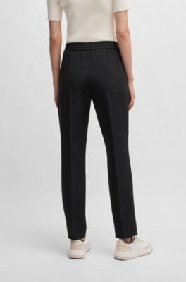 Pantalon habill&eacute; en tissu stretch, Noir