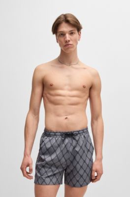 Short de bain &agrave; logos revisit&eacute;s imprim&eacute;s, Gris