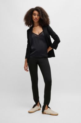 Formal trousers in stretch fabric with slit hems, Black