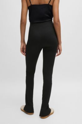 Formal trousers in stretch fabric with slit hems, Black