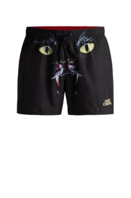 Hugo Boss Swim Shorts With Cat Graphic Print In Black