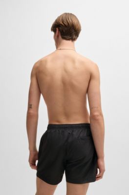 Ba&ntilde;ador tipo shorts con estampado gr&aacute;fico de gato, Negro