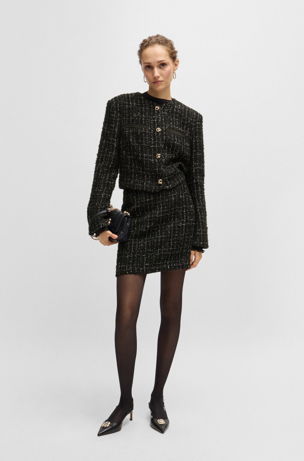 BOSS - Mini skirt in sparkle-effect tweed - Black BOSS - Mini skirt in sparkle-effect tweed - Black