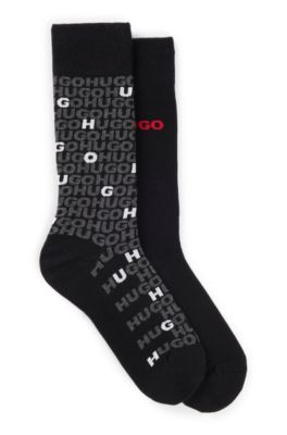 Hugo Boss Two-pack Of Regular-length Socks With Logo Details In Black
