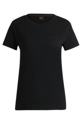 Camiseta en punto de algod&oacute;n compacto con detalle de logo, Negro