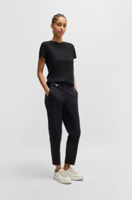 Camiseta en punto de algod&oacute;n compacto con detalle de logo, Negro