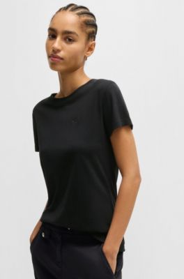 Camiseta en punto de algod&oacute;n compacto con detalle de logo, Negro