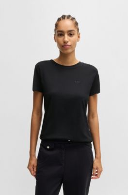 Camiseta en punto de algod&oacute;n compacto con detalle de logo, Negro