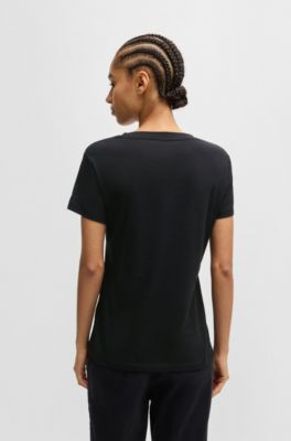 Camiseta en punto de algod&oacute;n compacto con detalle de logo, Negro