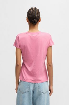 Camiseta de algod&oacute;n con cuello en pico y adornos, Luz p&uacute;rpura