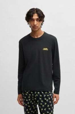 Pyjama en coton stretch &agrave; motifs style cin&eacute;ma des ann&eacute;es&nbsp;70, Noir