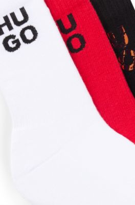 Three-pack of short-length socks with logo details, Patterned