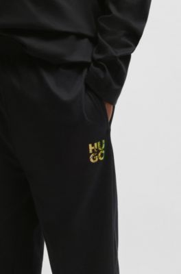 Interlock-cotton pajama bottoms with iridescent logo, Black