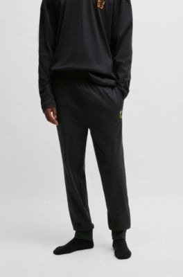 Interlock-cotton pajama bottoms with iridescent logo, Black