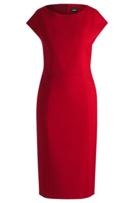 BOSS Bright Lipstick hot Red A-Line VNeck Dress twirling US 4 Sleeveless