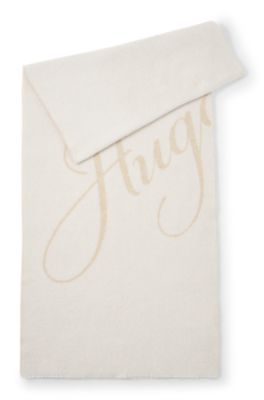 &Eacute;charpe en laine m&eacute;lang&eacute;e avec logo jacquard, Blanc