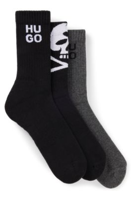 Hugo Boss Three-pack Of Ribbed Short Socks With Seasonal Details In Black