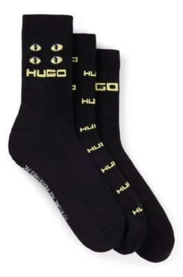 Hugo Boss Three-pack Of Short-length Socks With Seasonal Branding In Black