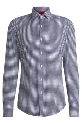 Slim-fit shirt in printed performance-stretch jersey, Dark Blue