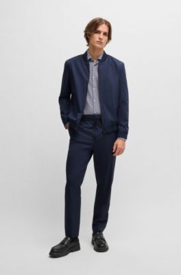 Slim-fit shirt in printed performance-stretch jersey, Dark Blue