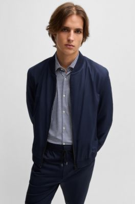 Slim-fit shirt in printed performance-stretch jersey, Dark Blue