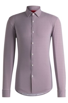 Slim-fit shirt in printed performance-stretch jersey, Dark pink