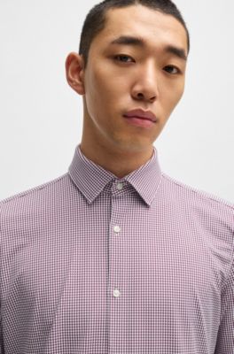 Slim-fit shirt in printed performance-stretch jersey, Dark pink