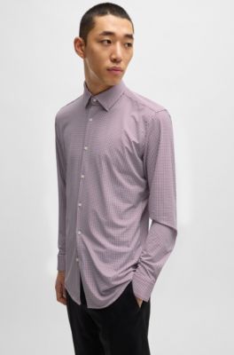 Slim-fit shirt in printed performance-stretch jersey, Dark pink