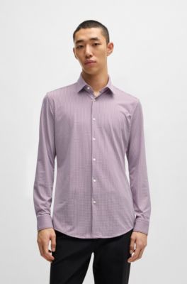 Slim-fit shirt in printed performance-stretch jersey, Dark pink