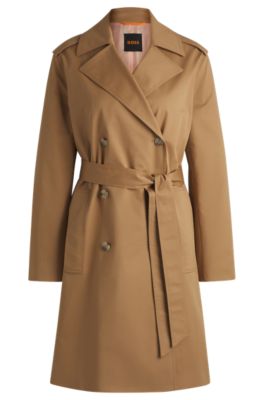 Hugo Boss Water-repellent Trench Coat In Stretch-cotton Gabardine In Brown